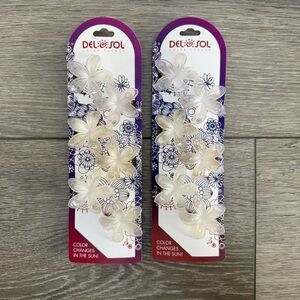 DEL SOL 2PK UV COLOR CHANGE MINI PLUMERIA FLOWER HAIR CLIPS 12PC RED PINK PURPLE